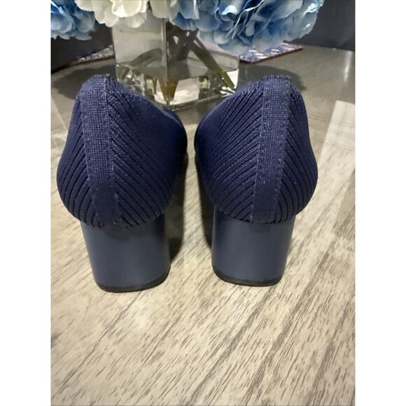BURUDANI Women Navy Low Chunky Block Heel Square Toe Kniited Heels Size 7.5 - Picture 4 of 6